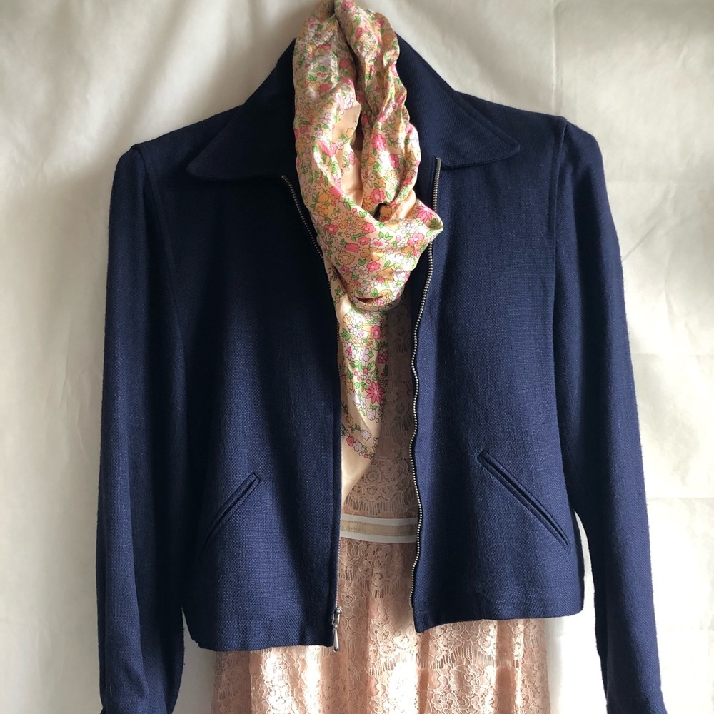 KGR Indigo Blue Linen Blend Zip Front Jacket SM